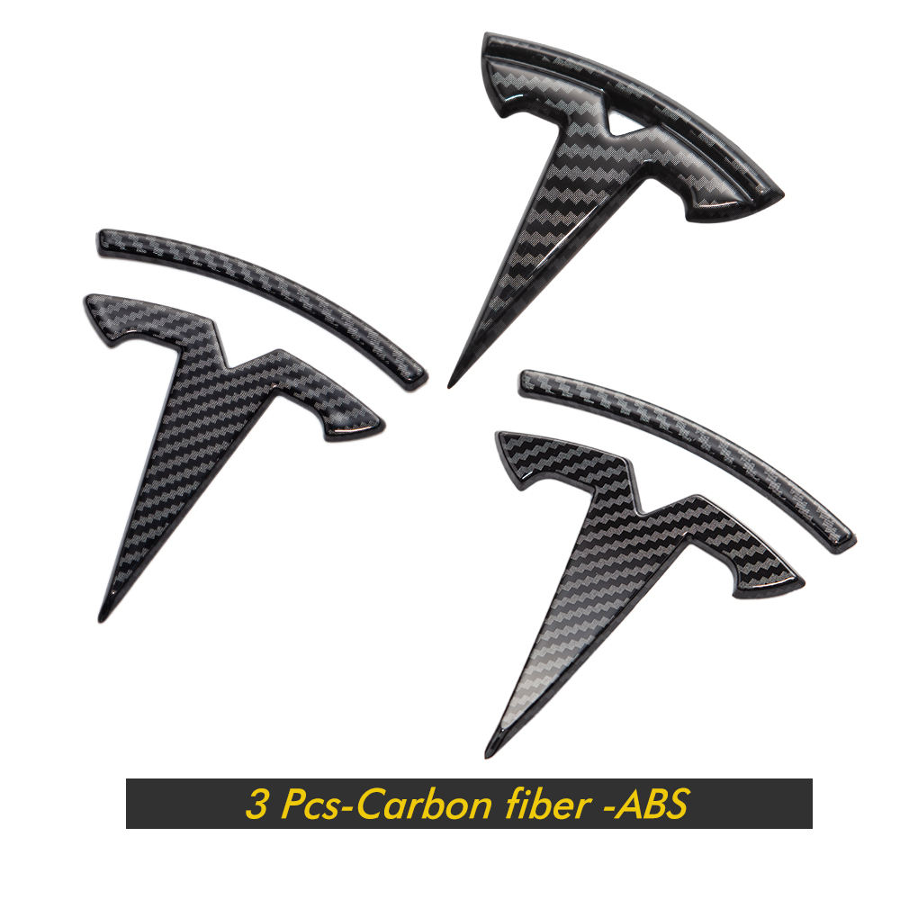 3D Tesla Side Fender Rear Trunk Emblem Logo Sticker Badge Decals Compatible with Tesla Model 3 Pp Material in Carbon Fiber Pattern